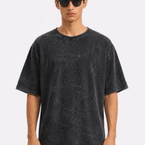 Oversized Acid Wash Speckled T-Shirt | Marble Texture Streetwear Tee | Black