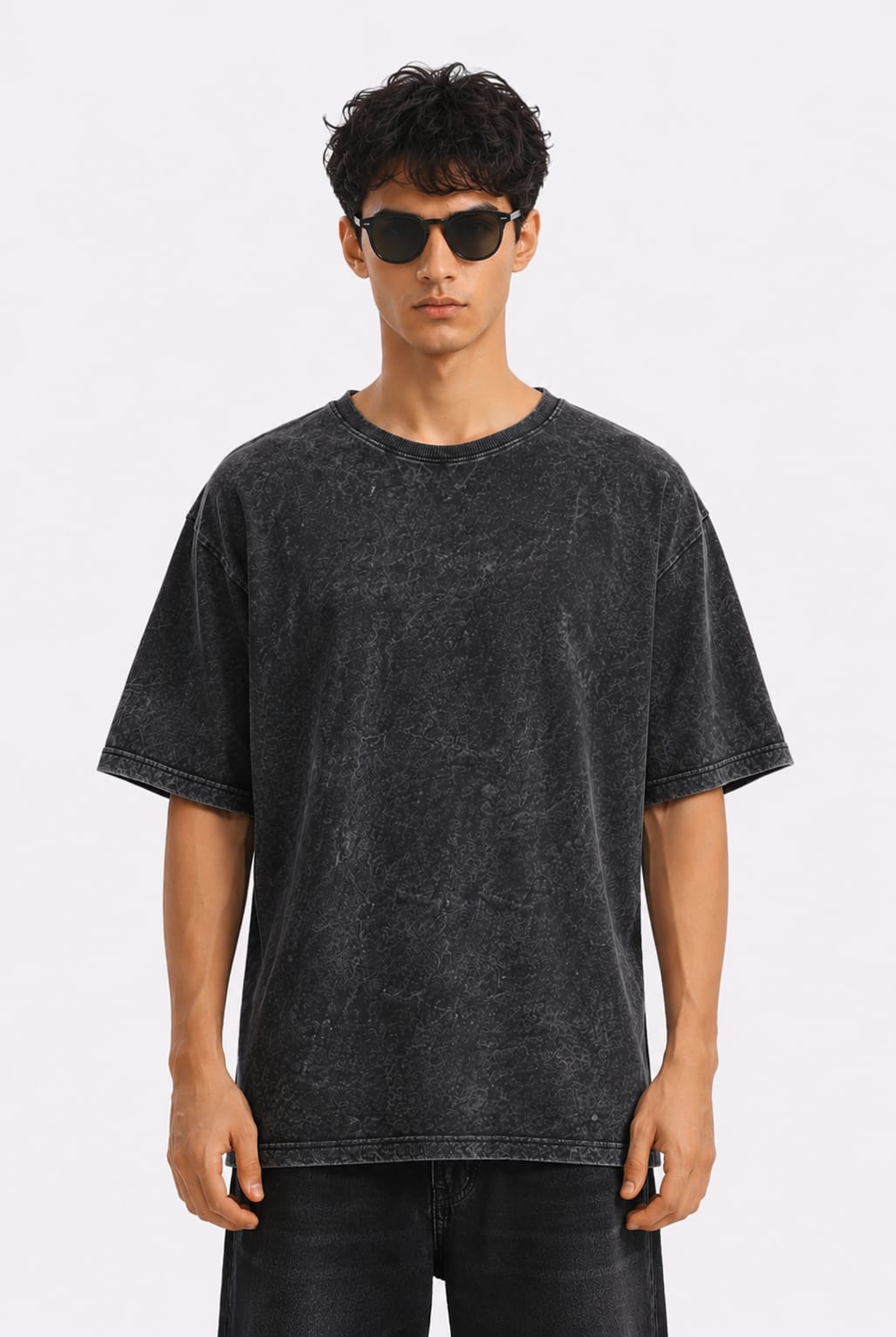 Oversized Acid Wash Speckled T-Shirt | Marble Texture Streetwear Tee | Black