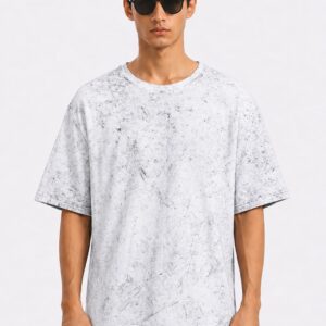 Oversized Acid Wash Speckled T-Shirt | Marble Texture Streetwear Tee | White